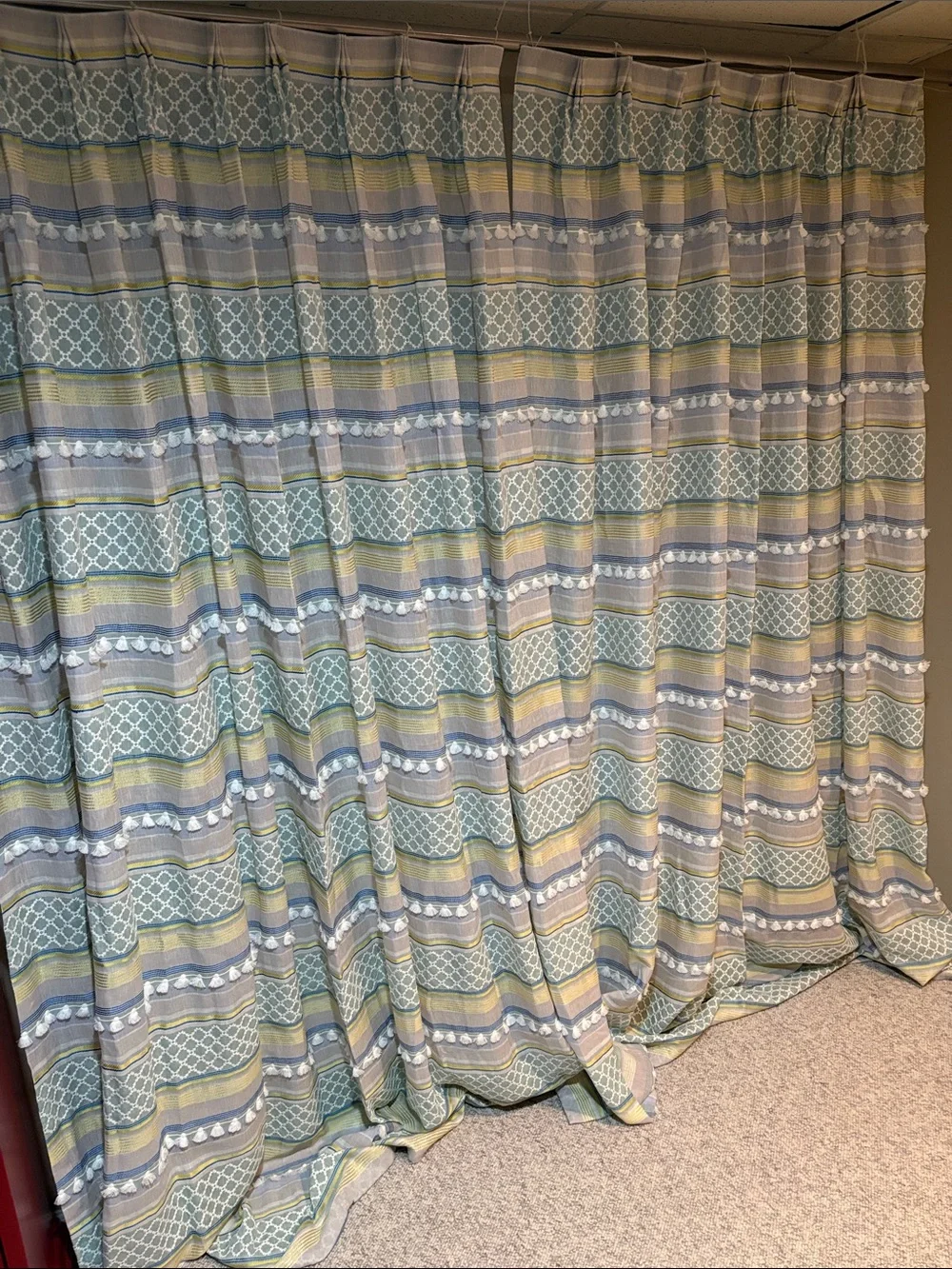 Custom Striped Geometric Blue Green Window Curtain Panels-2Sets